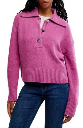 Free People Trading Up Cotton Blend Polo Sweater in Magenta Haze Melange at Nordstrom Rack, Size X-Small