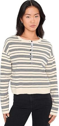 525 america Vivienne Stripe Drop Shoulder Henley Womens Sweater Lemon Icing Combo : MD, Cotton/Nylon