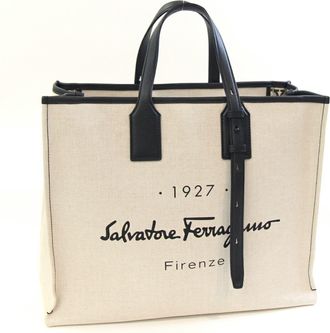 Ferragamo Canvas Leather Tote Bag (Pre-Owned)