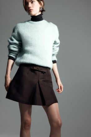 H&M Bow-front Mini Skirt in Dark Brown at Nordstrom, Size 18