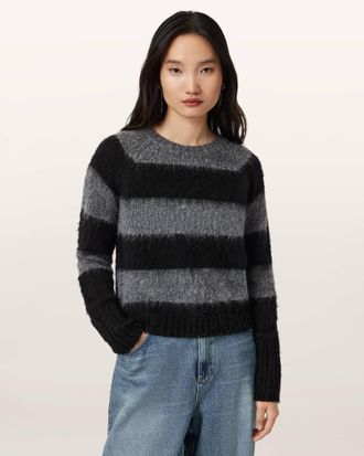 AllSaints Acrylic/Wool Lou Striped Sparkle Jumper, Size: XS