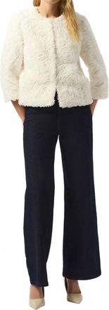 Joseph Ribkoff Embroidered Faux Fur Collarless Jacket In Vanilla