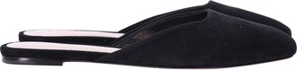 Porte & Paire Square-toe Flat Mules in Black Suede