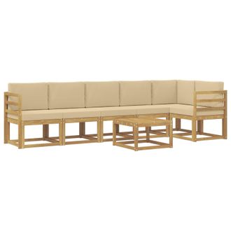 vidaXL Conjunto De Sof&aacute;s De Exterior Con Coj&iacute;n 7 Pcs Y Beige Poli&eacute;ster Vidaxl
