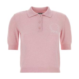 Moschino Polo Shirts, female, Pink, Size: S Knit Polo Shirt Laurel Crown Logo