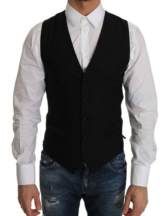 Dolce & Gabbana Mens Black Wool Vest Classic Fit - Size EU 44 (Mens)