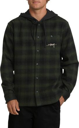 Billabong Baja Sur Plaid Hooded Cotton Flannel Button-Up Shirt in Black at Nordstrom, Size Xx-Large