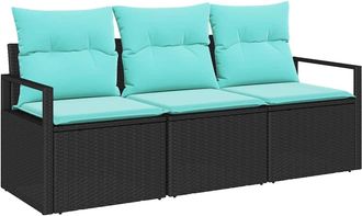 vidaXL Juego De Sof&aacute; 3 Uds. Negro Rat&aacute;n Sint&eacute;tico Vidaxl