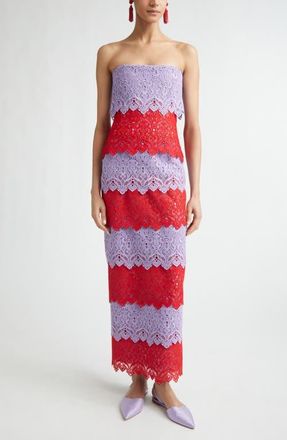 Carolina Herrera Colorblock Lace Strapless Column Dress in Herrera Red Multi at Nordstrom, Size 10