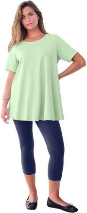 Roaman's Plus Size Ultimate Cotton Crewneck Short Sleeve Swing Tee in Green Mint at Nordstrom, Size Medium