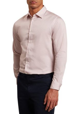 Ted Baker Olweno Slim Fit Microprint Stretch Cotton Button-Up Shirt in Light Pink at Nordstrom, Size 6