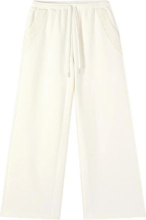 Oltre Fleece Joggingbroek met Kant - Dames - Wijde Broeken - Wit - L - Katoen - Broeken