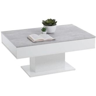 FMD Tavolino bicolore con ripiano scorrevole - Decorazione grigio cemento LA e bianco lucido - L100 x H46,1 x P65 cm - Fabbricato in Germania