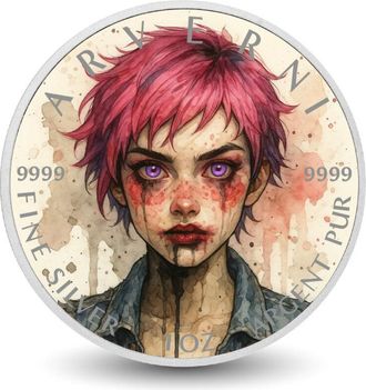 OEM Moneda De Plata Fina De 1 Oz De Crimson Resolve, El Rebelde De Ojos Violetas