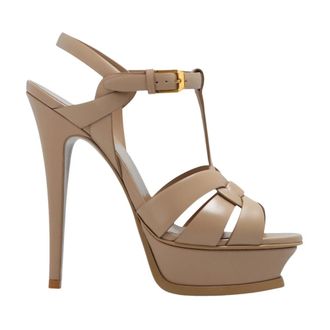 Saint Laurent Schoenen, Dames, Beige, 40 EU, Leer, Tribute Sandalen met Hak
