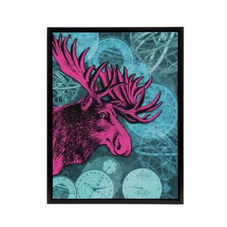 Artery8 Moose Clocks Steampunk Framed Canvas Wall Art Print in Blue | Size: W24 x H32