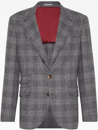 Brunello Cucinelli Medium Grey Plaid Deconstructed Blazer, Brand Size 52 (US Size 42)