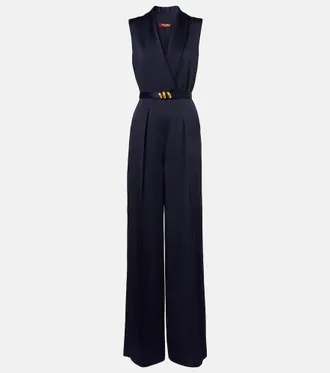 Max Mara Elegante belted satin jumpsuit