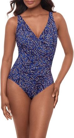 Miraclesuit Spotlight Oceanus One-Piece Swimsuit in Plum Multi at Nordstrom, Size 18