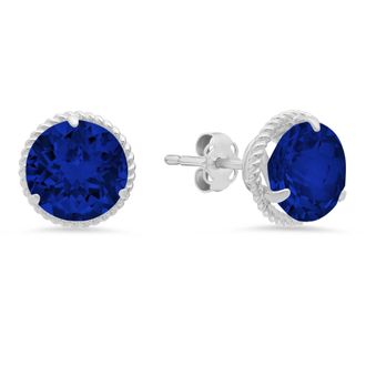 MAX + STONE 14k White Gold Roped Halo Round-Cut Gemstone Stud Earrings (8mm)