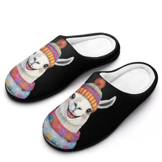 Generic Cute Llama in Winter Mens House Slippers Memory Foam Washable Cotton Slip on Home Shoes