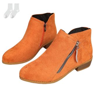 Generic Womens Ankle Boots in A Suede Look, Fashionable Ankle Boots with A Low Block Heel And Side Zipper, Comfortable Boots with A Round Toe for Everyday Wea