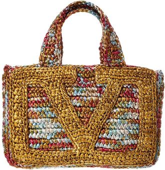 Valentino Vlogo Raffia Shoulder Bag