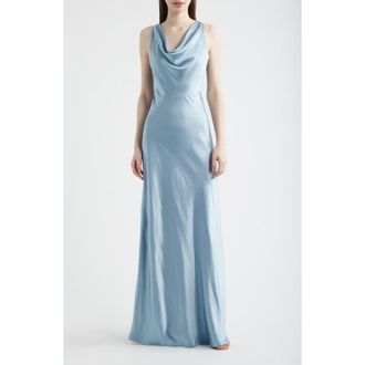 Lucy Paris Chandler Cowl Neck Sleeveless Satin Gown in Sky Blue at Nordstrom, Size X-Small