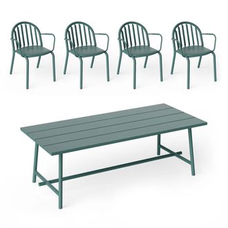 Fatboy Freds Outdoor Tisch 220 x 100 cm + Armlehnstuhl (4er Set), salbeigr&uuml;n dunkel (Exklusive Edition)