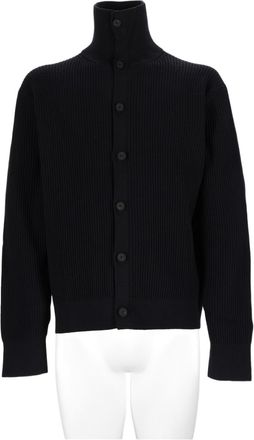 STUDIO NICHOLSON Black Ribbed Knit High Stand Collar Cotton Sweater