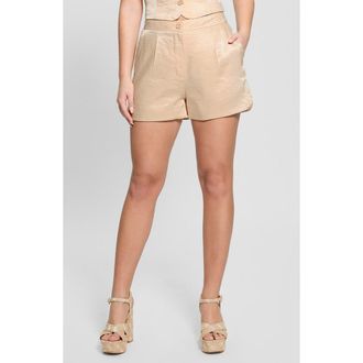 Guess Camille Velvet Pleat Front Shorts in Beige at Nordstrom, Size Large