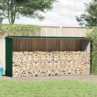 vidaXL Casetilla Para Le&ntilde;a Acero Galvanizado Verde 330x84x152 Cm Vidaxl