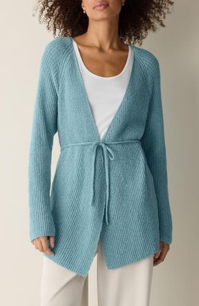 Eileen Fisher Tie Front Longline Cardigan in Seafoam at Nordstrom, Size X-Large