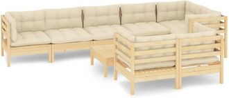 vidaXL Muebles De Jard&iacute;n 9 Pzas Y Cojines Madera Maciza De Pino Crema Vidaxl