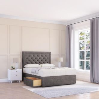 Sloomy Montana Naples Bed Set With 4 Drawers, Mattress & 26 Headboard in Dark Grey | Size: Small Double