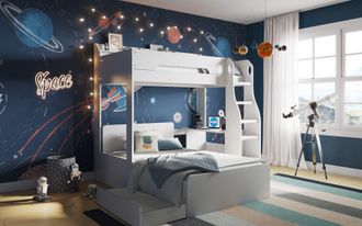 Flair Cosmic L Shaped Triple Bunk Bed in White | Size: Single