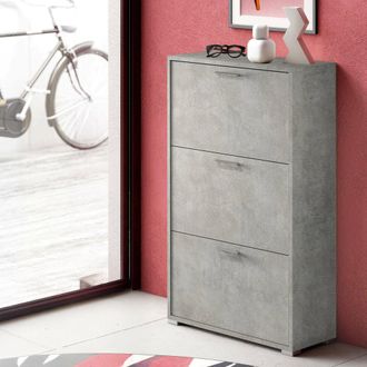 Dmora Zapatero Peonia, Mueble De Entrada Polivalente Con 3 Puertas Abatibles, Zapatero De Doble Profundidad, 100% Made In Italy, Cm 67x28h112, Cemento, Con 