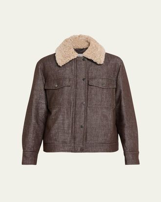 Brunello Cucinelli Sparkling Wool-Blend Padded Jacket with Removable Shearling Collar