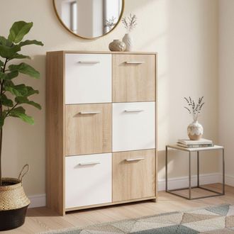 Dmora Buffet Avec Six Portes, Blanc Et Ch&ecirc;ne, Mesures 77 X 115 X 30 Cm - Dmora