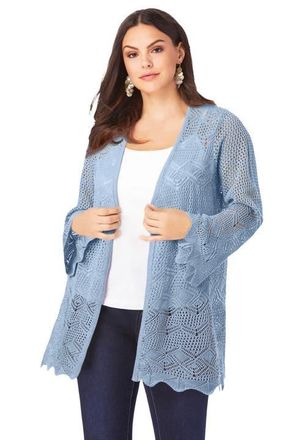 Roaman's Bell Sleeve Pointelle Cardigan in Pale Blue at Nordstrom, Size 24