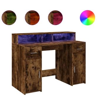 Berkfield Home Desk with LED Lights Smoked Oak 120x55x91 cm Engineered Wood in Brown | Size: 120 x 55 x 91 cm
