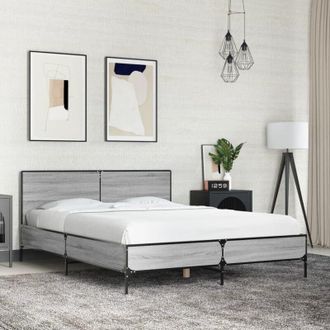 vidaXL Vidaxl - Estructura Cama Madera Ingenier&iacute;a Metal Gris Sonoma 135x190 Cm