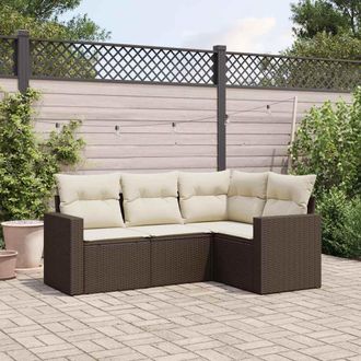 vidaXL Set De Sof&aacute;s De Jard&iacute;n 4 Pzas Y Cojines Rat&aacute;n Sint&eacute;tico Marr&oacute;n Vidaxl