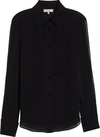 Lafayette 148 New York Pintuck Bib Silk Georgette Button-Up Shirt in Black at Nordstrom, Size Xx-Large