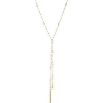 Nordstrom Faux Pearl Station Demi Fine Y-Necklace in 14K Gold Plated at Nordstrom Rack