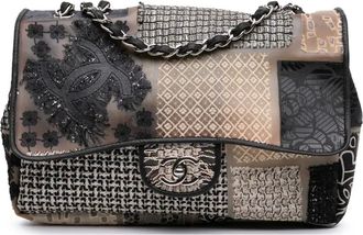 Chanel 2010-2011 Jumbo PVC and Tweed Patchwork Single Flap shoulder bag - White