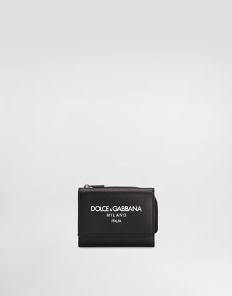 Dolce & Gabbana Calfskin French Flap Wallet With Logo - Man Black Leather Onesize