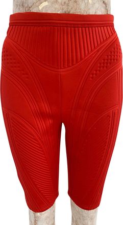 MUGLER Ribbed Compression Cycling Shorts in Red Polyester