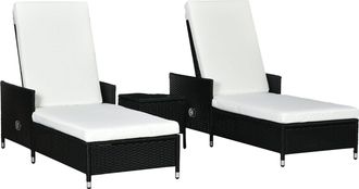 OUTSUNNY 3-Pieces Rattan Sun Lounger with Adjustable Backrest, Soft Cushions, Table