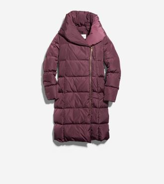 Cole Haan Womens Signature Asymmetrical Collar Convertible Coat 40In - Red Size Small